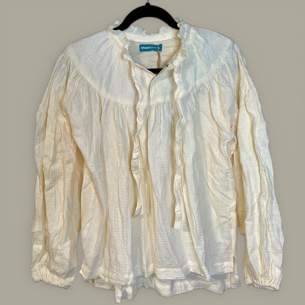 New Teen girls ivory raglan balloon sleeve blouse Large